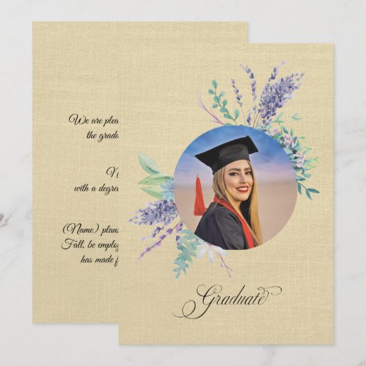 Boho Floral Graduation Announcement カード (正面/裏面)