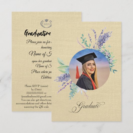 Boho Floral Graduation Party Invite Enclosure カード (正面/裏面)