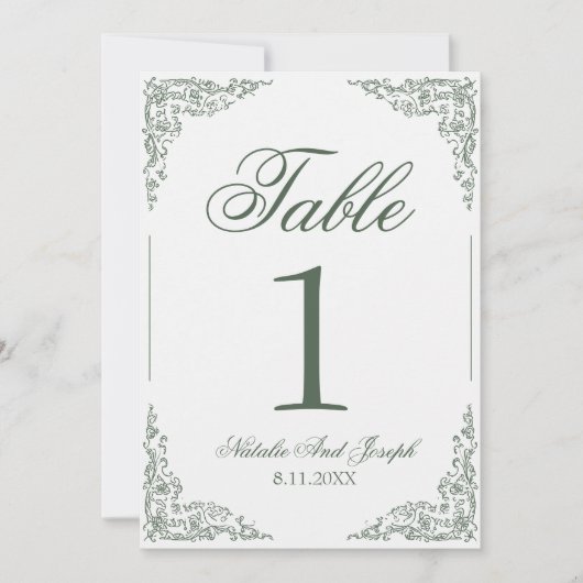 Boho Floral Green Botanical Wedding Table Number 招待状 (正面)