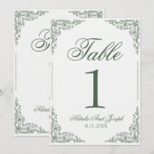 Boho Floral Green Botanical Wedding Table Number 招待状 (正面/裏面)