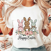 Boho Floral Happy Easter Bunnies Leopard Polka Dot Tシャツ