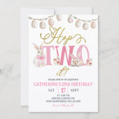 Boho Floral Hop Two It Birthday 招待状 (正面)