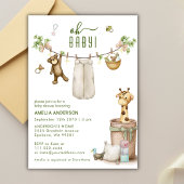 Boho Floral Jungle Clothline Animals Baby Shower 招待状