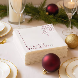 Boho Floral Line Art Burgundy Wedding Party スタンダードカクテルナプキン