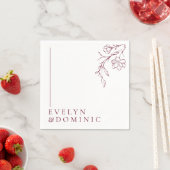 Boho Floral Line Art Burgundy Wedding Party スタンダードカクテルナプキン (インサイチュ)