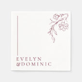 Boho Floral Line Art Burgundy Wedding Party スタンダードカクテルナプキン (正面)