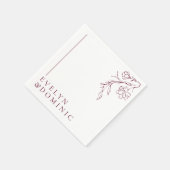 Boho Floral Line Art Burgundy Wedding Party スタンダードカクテルナプキン (角)