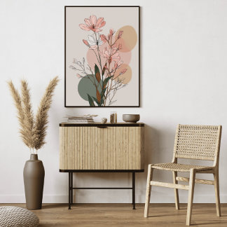 Boho Floral Line Art | Neutral Botanical Abstract  キャンバスプリント