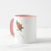 Boho Floral Line Art Woman Mug マグカップ (正面左)