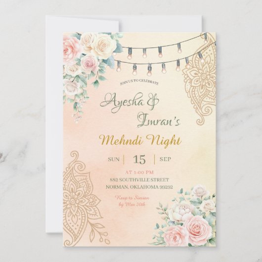 Boho Floral Mehndi, Haldi, Sangeet, Rohka Ceremony 招待状 (正面)
