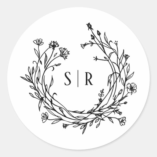 Boho Floral Monogram Custom Wedding ラウンドシール (正面)