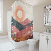 Boho Floral Mountain Sunset – Rustic Nature シャワーカーテン (インサイチュ)
