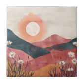 Boho Floral Mountain Sunset – Rustic Nature タイル (正面)