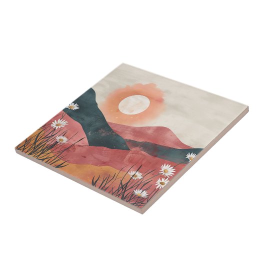 Boho Floral Mountain Sunset – Rustic Nature タイル (側面)