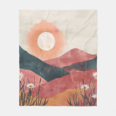 Boho Floral Mountain Sunset – Rustic Nature フリースブランケット (正面)