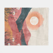 Boho Floral Mountain Sunset – Rustic Nature フリースブランケット (正面(横))