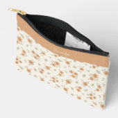 Boho Floral Neutral Ditsy Flower Print Name Beige アクセサリーポーチ (見開き)