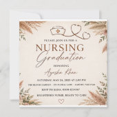 Boho Floral Nursing Graduation Invitation | Neutra 招待状 (正面)