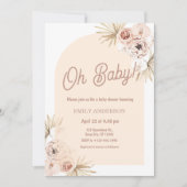 Boho Floral Pampas Grass Baby Shower 招待状 (正面)