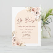 Boho Floral Pampas Grass Baby Shower 招待状 (スタンド正面)