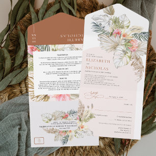 Boho Floral Pampas Grass Terra Cotta Desert オールインワン招待状