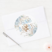 Boho Floral Pampas Teddy Bear Baby Shower ラウンドシール (封筒)