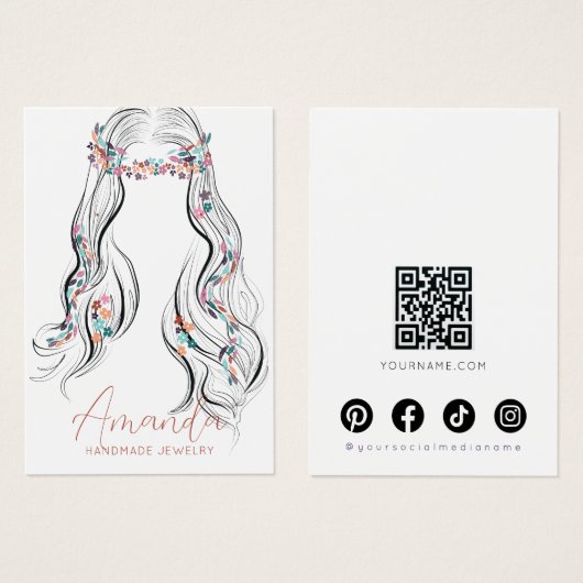Boho Floral Pastel Wavy Hair Earrings Display Card (正面&裏面)