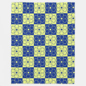 Boho Floral Pattern Blue Yellow フリースブランケット (正面)