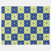 Boho Floral Pattern Blue Yellow フリースブランケット (正面(横))