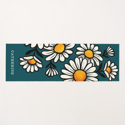 Boho Floral Pattern Custom Name Yoga Mat ヨガマット (正面(横))