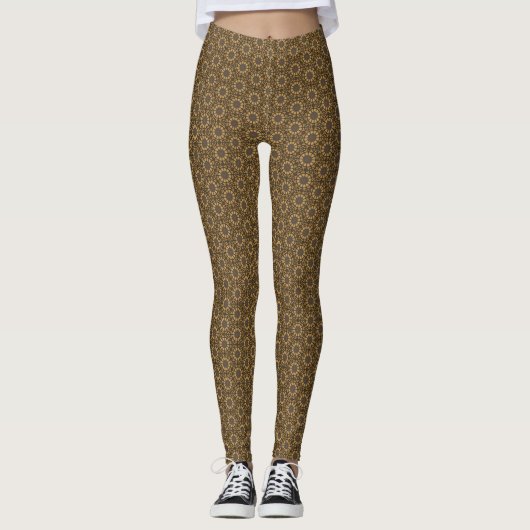 Boho Floral Pattern Leggings — Earth-Toned レギンス (正面)