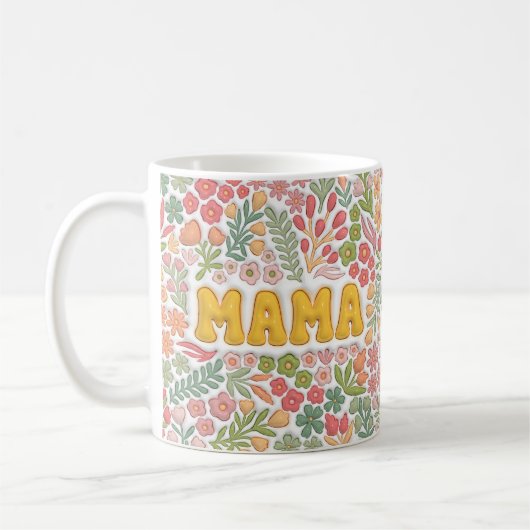 Boho Floral Pattern Mama  コーヒーマグカップ (左)