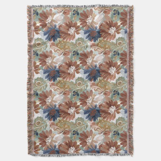 Boho Floral Pattern Throw Blanket スローブランケット (正面縦)