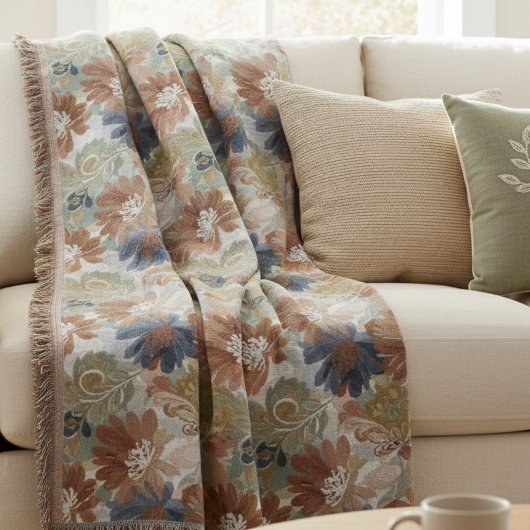 Boho Floral Pattern Throw Blanket スローブランケット