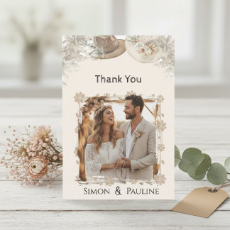 Boho Floral Photo Wedding Thank You Card サンキューカード