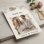 Boho Floral Photo Wedding Thank You Card サンキューカード