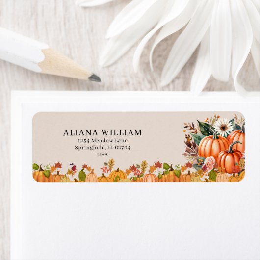 Boho Floral Pumpkin Baby Shower Return Address ラベル (インサイチュ)