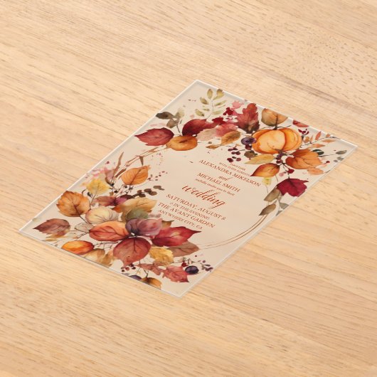 Boho Floral Pumpkin Scrip Wedding アクリル招待状 (レイダウン)