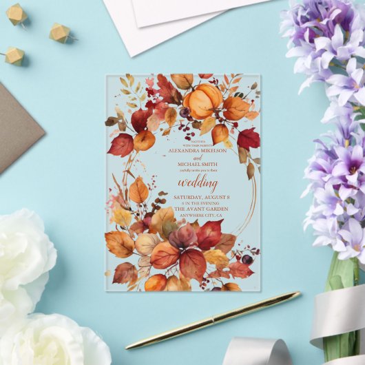 Boho Floral Pumpkin Scrip Wedding アクリル招待状 (インサイチュ (ウェディング))