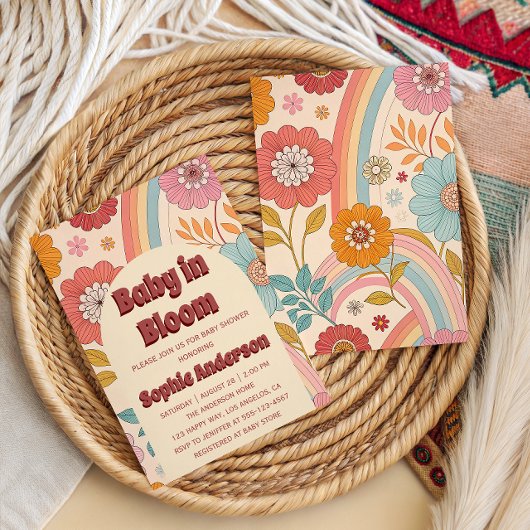 Boho Floral Rainbow Baby in Bloom Baby Shower    招待状