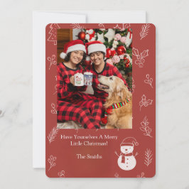 Boho Floral Red Personalized Greeting Christmas シーズンカード