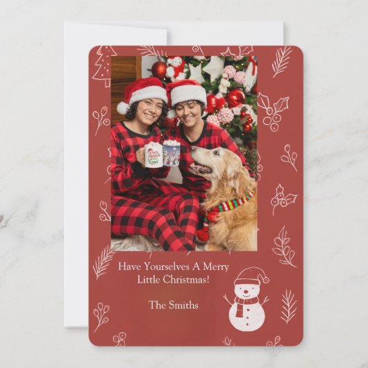 Boho Floral Red Personalized Greeting Christmas シーズンカード (正面)