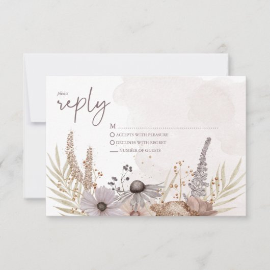 Boho Floral Reply Card 出欠カード (正面)