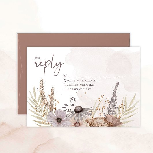 Boho Floral Reply Card 出欠カード