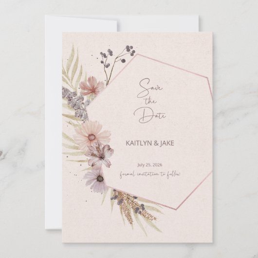 Boho Floral Save the Date Card 招待状 (正面)