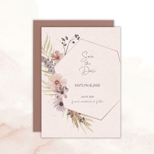 Boho Floral Save the Date Card 招待状