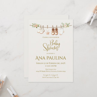 Boho floral Spanish Baby Shower Girl invitation 招待状