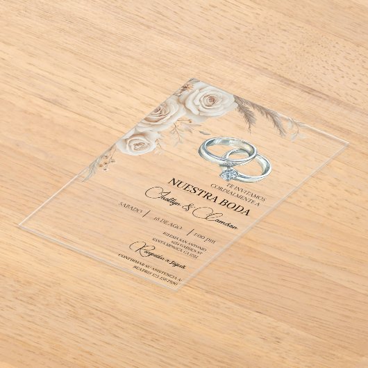 Boho Floral Spanish Wedding Invitation アクリル招待状 (レイダウン)