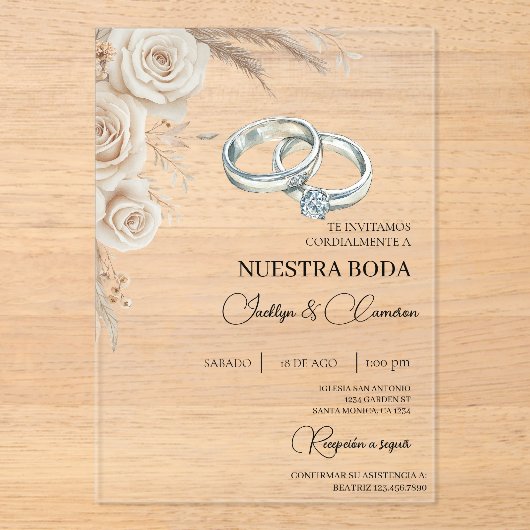 Boho Floral Spanish Wedding Invitation アクリル招待状 (正面)