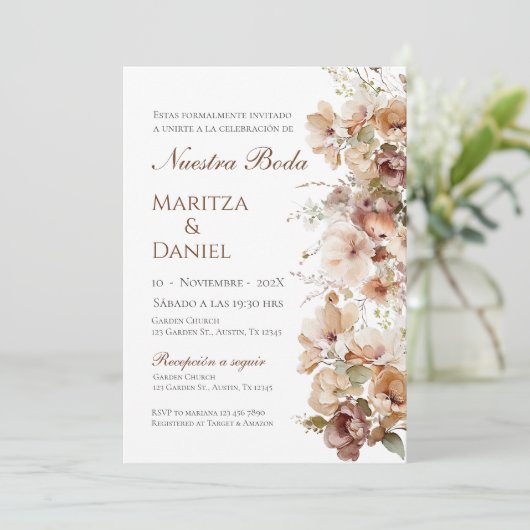 Boho Floral Spanish Wedding Invitation 招待状 (スタンド正面)